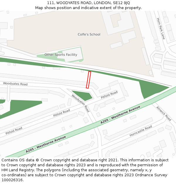 111, WOODYATES ROAD, LONDON, SE12 9JQ: Location map and indicative extent of plot