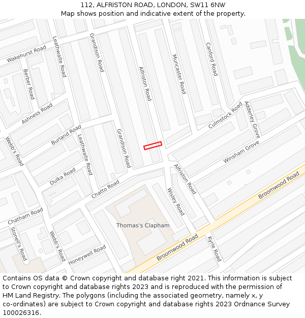 112, ALFRISTON ROAD, LONDON, SW11 6NW: Location map and indicative extent of plot