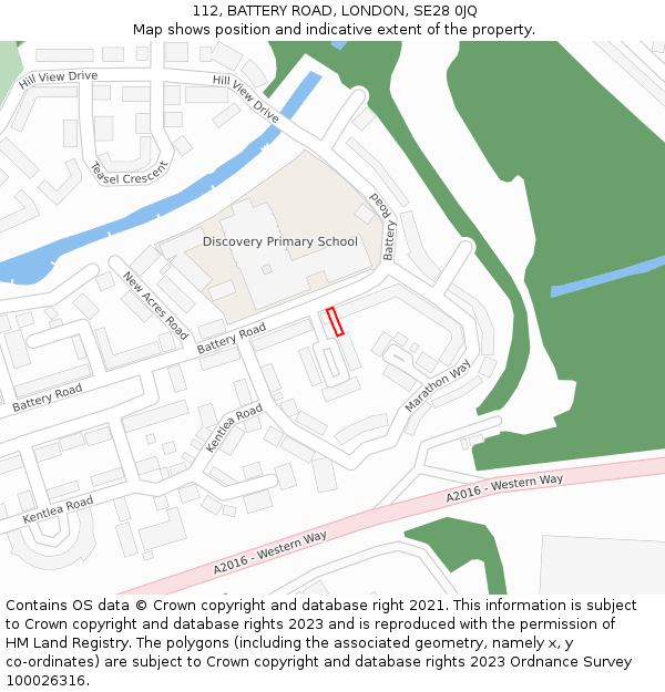 112, BATTERY ROAD, LONDON, SE28 0JQ: Location map and indicative extent of plot