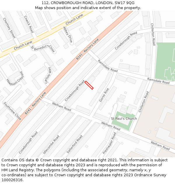 112, CROWBOROUGH ROAD, LONDON, SW17 9QG: Location map and indicative extent of plot