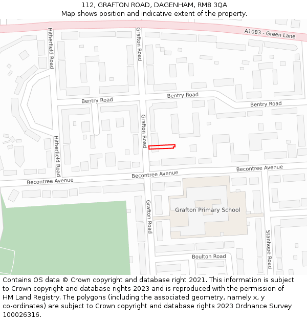 112, GRAFTON ROAD, DAGENHAM, RM8 3QA: Location map and indicative extent of plot