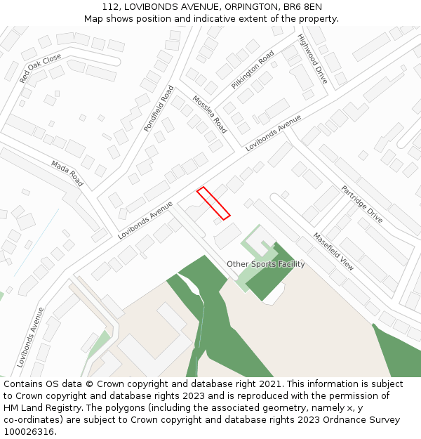 112, LOVIBONDS AVENUE, ORPINGTON, BR6 8EN: Location map and indicative extent of plot