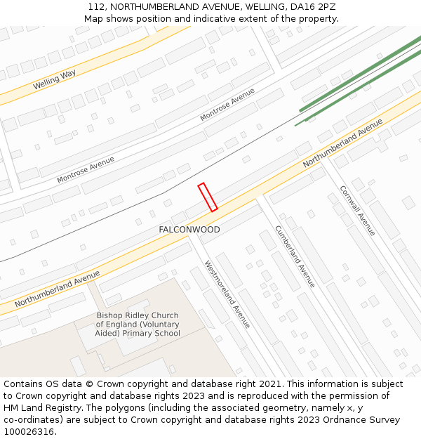 112, NORTHUMBERLAND AVENUE, WELLING, DA16 2PZ: Location map and indicative extent of plot