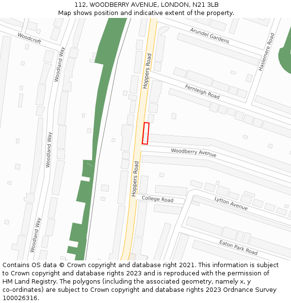 112, WOODBERRY AVENUE, LONDON, N21 3LB: Location map and indicative extent of plot