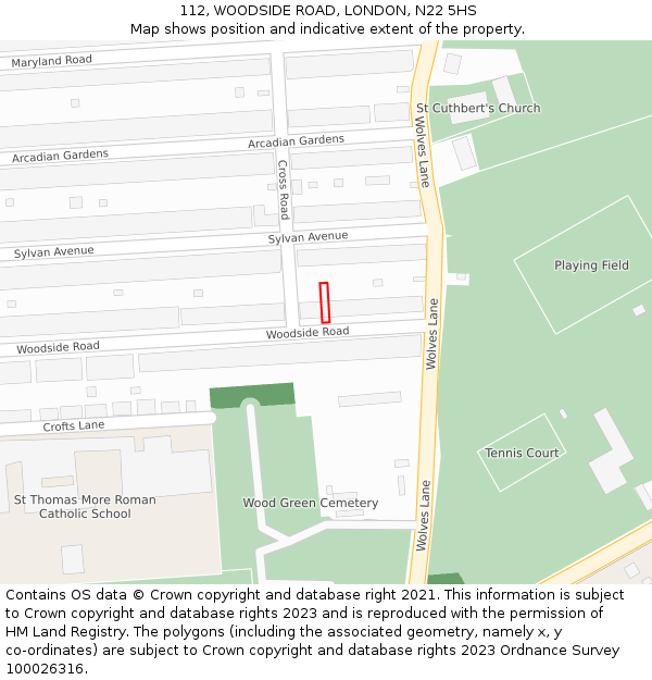 112, WOODSIDE ROAD, LONDON, N22 5HS: Location map and indicative extent of plot