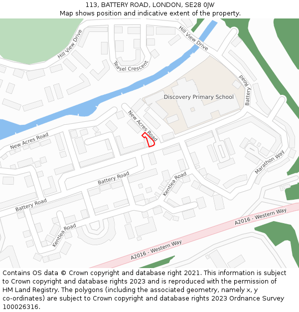 113, BATTERY ROAD, LONDON, SE28 0JW: Location map and indicative extent of plot