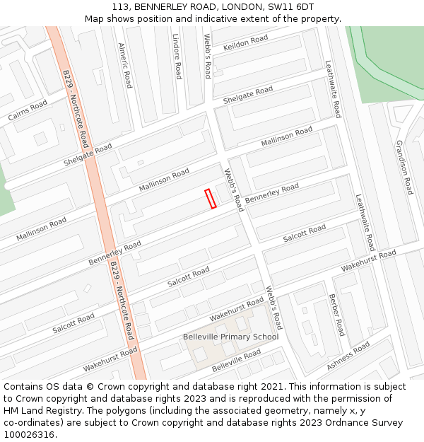 113, BENNERLEY ROAD, LONDON, SW11 6DT: Location map and indicative extent of plot