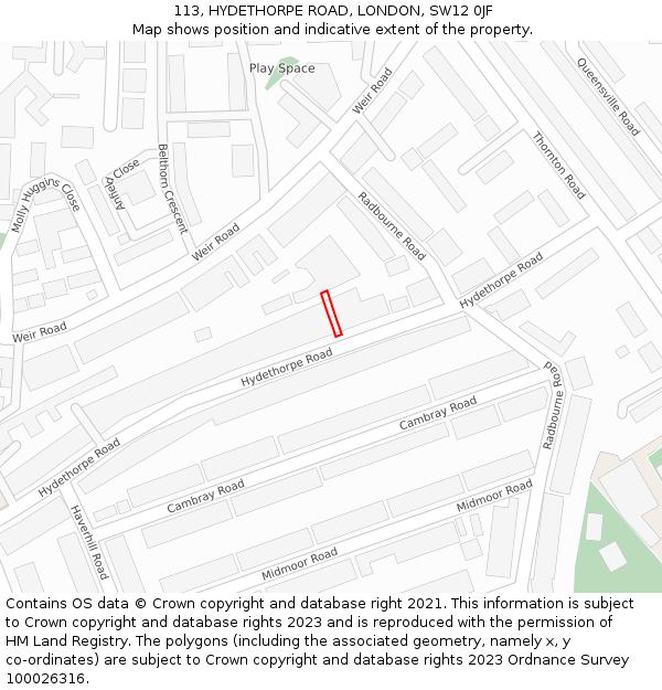 113, HYDETHORPE ROAD, LONDON, SW12 0JF: Location map and indicative extent of plot
