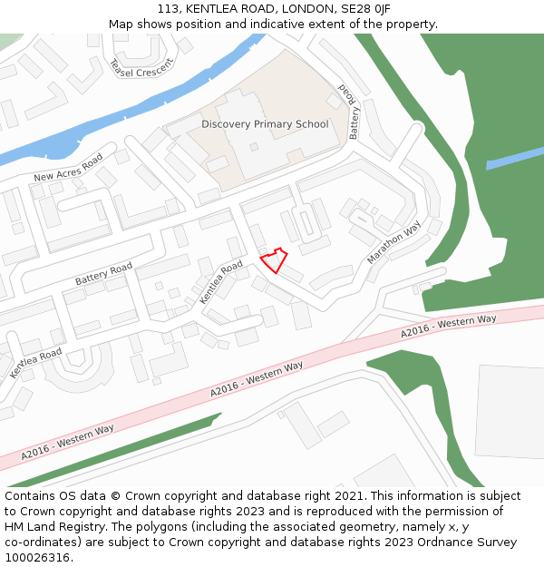113, KENTLEA ROAD, LONDON, SE28 0JF: Location map and indicative extent of plot