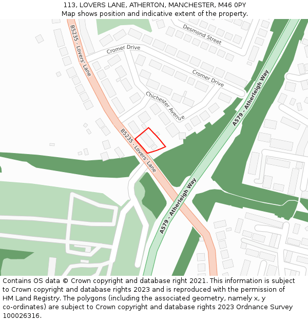 113, LOVERS LANE, ATHERTON, MANCHESTER, M46 0PY: Location map and indicative extent of plot
