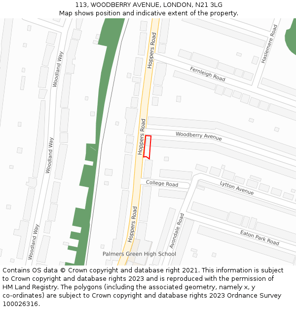 113, WOODBERRY AVENUE, LONDON, N21 3LG: Location map and indicative extent of plot
