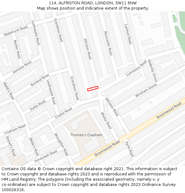114, ALFRISTON ROAD, LONDON, SW11 6NW: Location map and indicative extent of plot