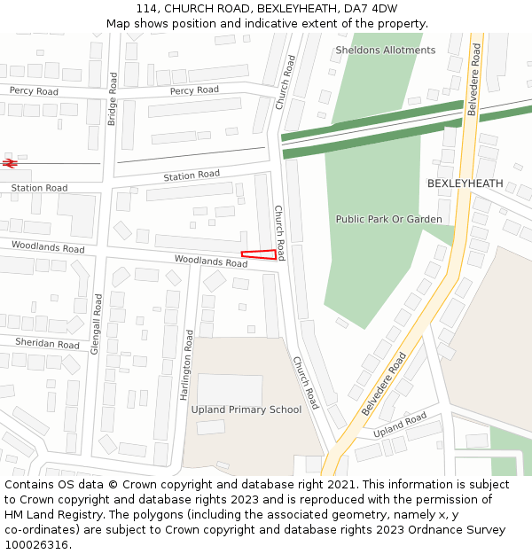 114, CHURCH ROAD, BEXLEYHEATH, DA7 4DW: Location map and indicative extent of plot
