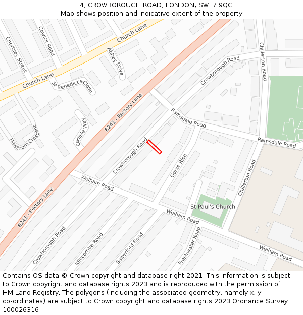 114, CROWBOROUGH ROAD, LONDON, SW17 9QG: Location map and indicative extent of plot