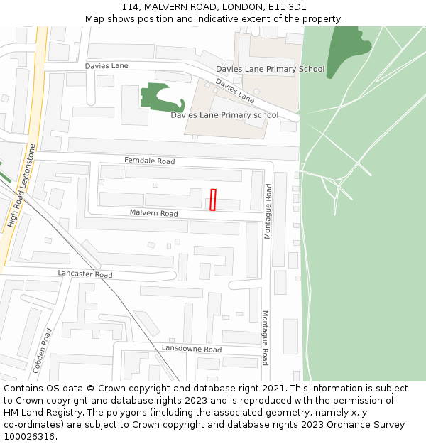 114, MALVERN ROAD, LONDON, E11 3DL: Location map and indicative extent of plot