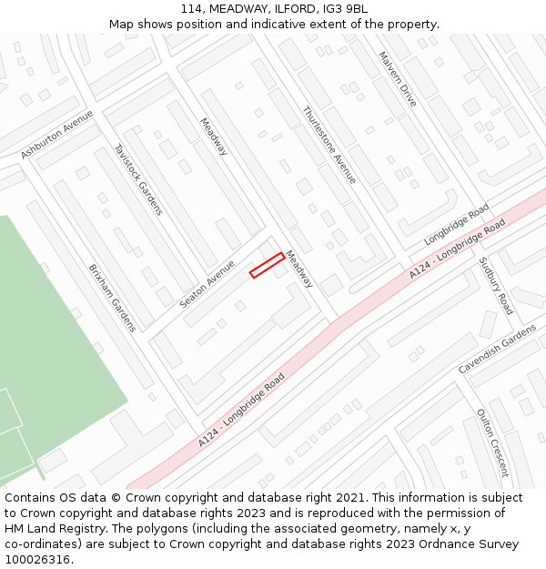 114, MEADWAY, ILFORD, IG3 9BL: Location map and indicative extent of plot