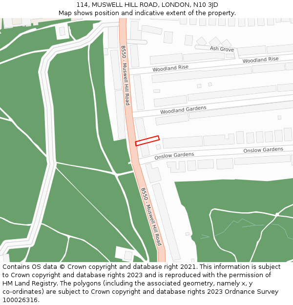 114, MUSWELL HILL ROAD, LONDON, N10 3JD: Location map and indicative extent of plot