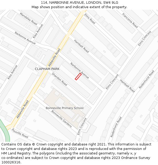 114, NARBONNE AVENUE, LONDON, SW4 9LG: Location map and indicative extent of plot