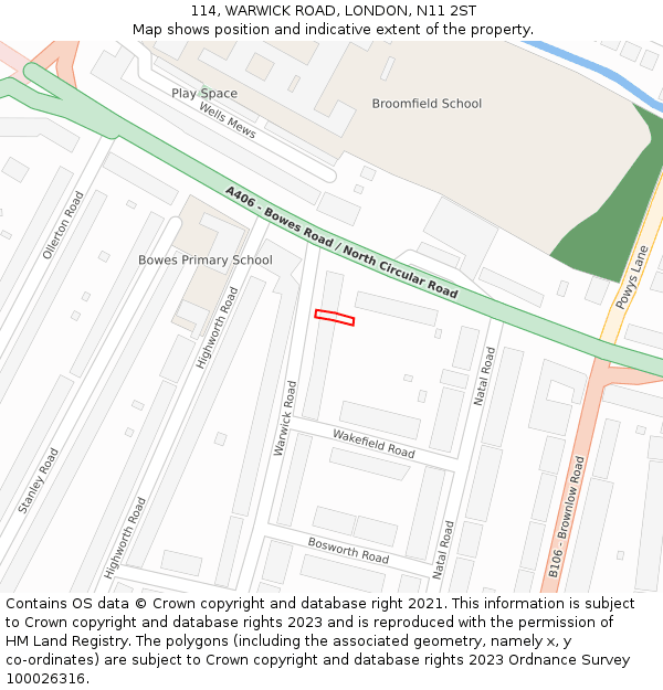 114, WARWICK ROAD, LONDON, N11 2ST: Location map and indicative extent of plot