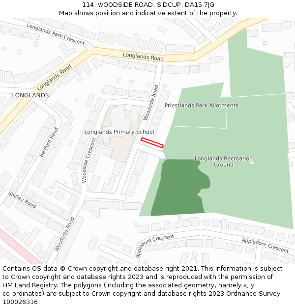 114, WOODSIDE ROAD, SIDCUP, DA15 7JG: Location map and indicative extent of plot