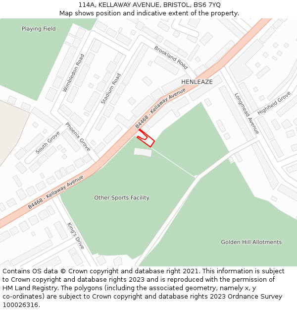 114A, KELLAWAY AVENUE, BRISTOL, BS6 7YQ: Location map and indicative extent of plot