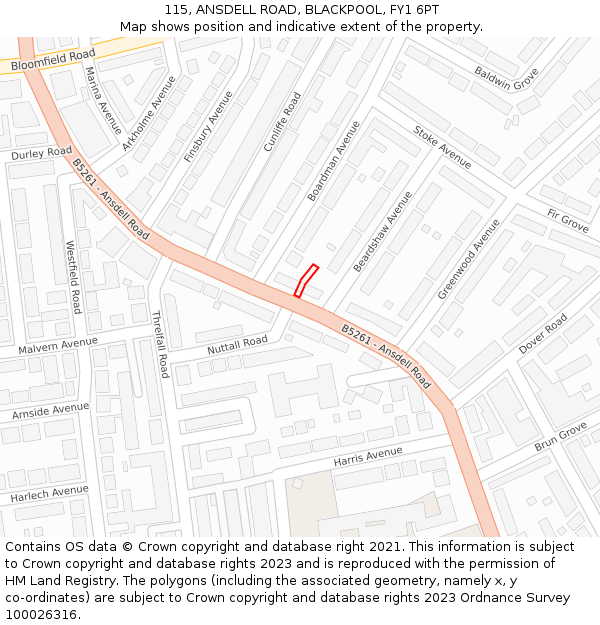 115, ANSDELL ROAD, BLACKPOOL, FY1 6PT: Location map and indicative extent of plot