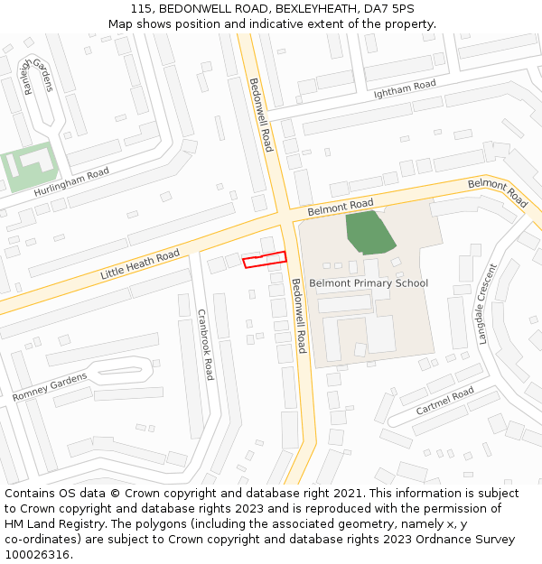 115, BEDONWELL ROAD, BEXLEYHEATH, DA7 5PS: Location map and indicative extent of plot