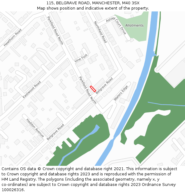 115, BELGRAVE ROAD, MANCHESTER, M40 3SX: Location map and indicative extent of plot