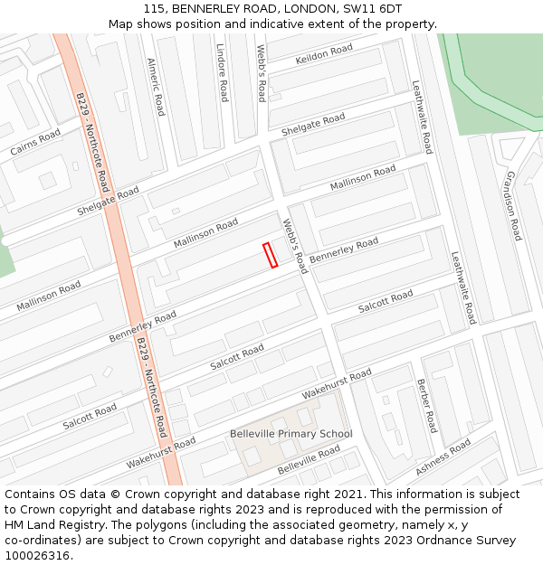 115, BENNERLEY ROAD, LONDON, SW11 6DT: Location map and indicative extent of plot