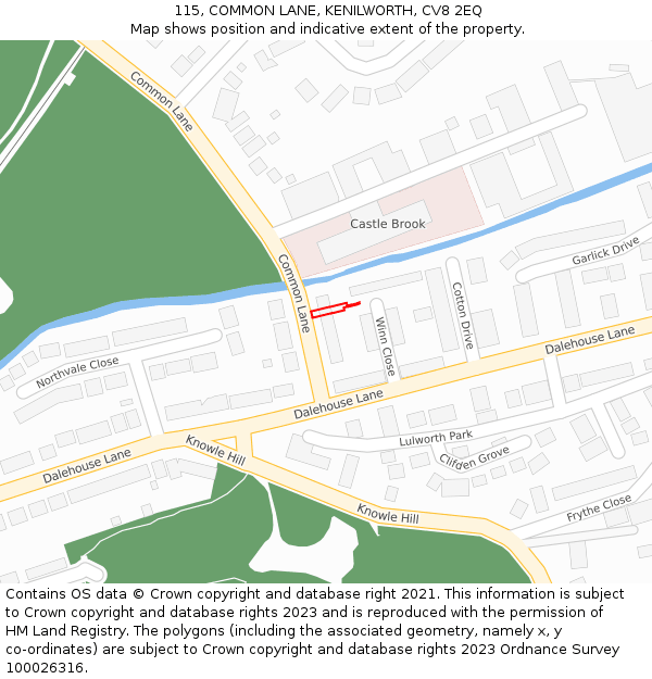 115, COMMON LANE, KENILWORTH, CV8 2EQ: Location map and indicative extent of plot