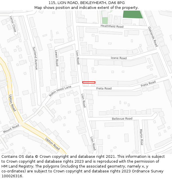 115, LION ROAD, BEXLEYHEATH, DA6 8PG: Location map and indicative extent of plot