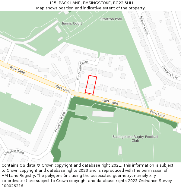 115, PACK LANE, BASINGSTOKE, RG22 5HH: Location map and indicative extent of plot