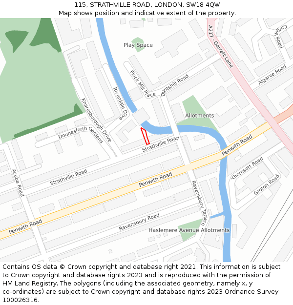 115, STRATHVILLE ROAD, LONDON, SW18 4QW: Location map and indicative extent of plot