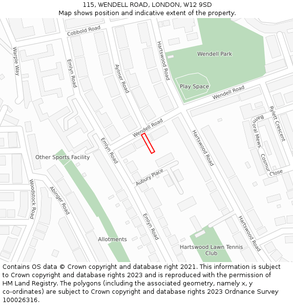115, WENDELL ROAD, LONDON, W12 9SD: Location map and indicative extent of plot