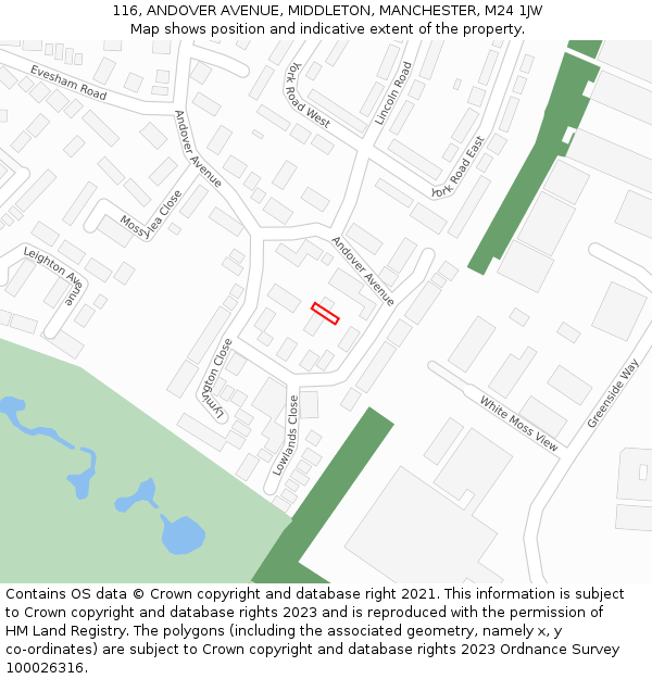 116, ANDOVER AVENUE, MIDDLETON, MANCHESTER, M24 1JW: Location map and indicative extent of plot