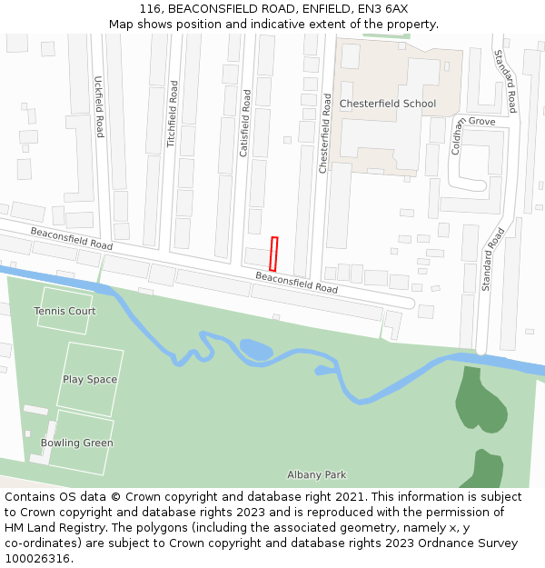 116, BEACONSFIELD ROAD, ENFIELD, EN3 6AX: Location map and indicative extent of plot