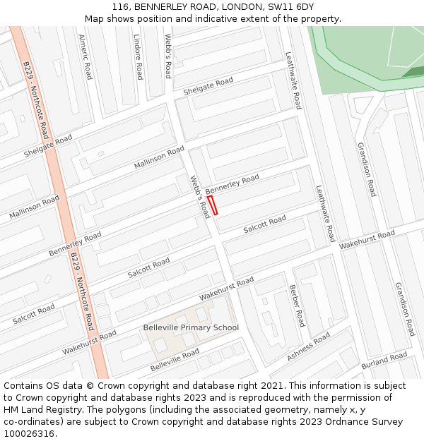 116, BENNERLEY ROAD, LONDON, SW11 6DY: Location map and indicative extent of plot