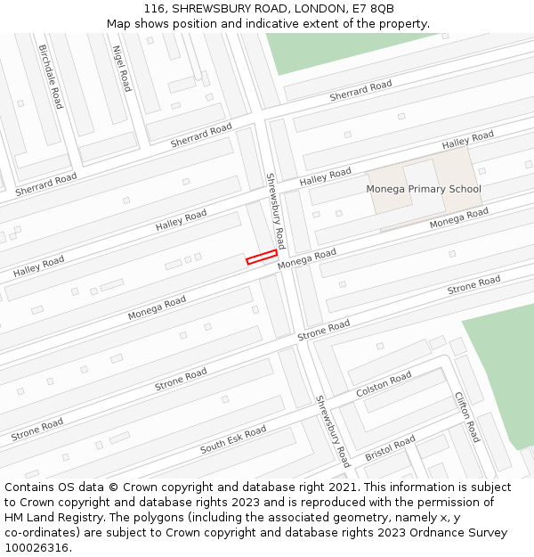 116, SHREWSBURY ROAD, LONDON, E7 8QB: Location map and indicative extent of plot