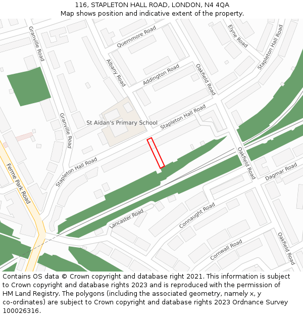 116, STAPLETON HALL ROAD, LONDON, N4 4QA: Location map and indicative extent of plot