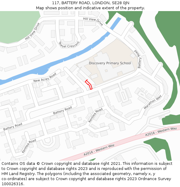 117, BATTERY ROAD, LONDON, SE28 0JN: Location map and indicative extent of plot