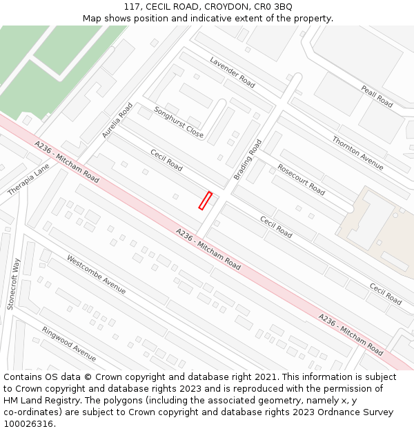 117, CECIL ROAD, CROYDON, CR0 3BQ: Location map and indicative extent of plot