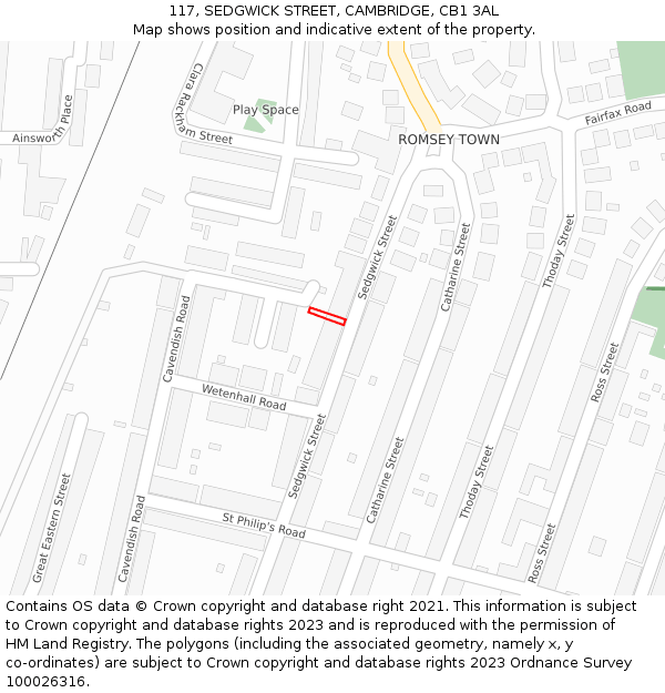 117, SEDGWICK STREET, CAMBRIDGE, CB1 3AL: Location map and indicative extent of plot
