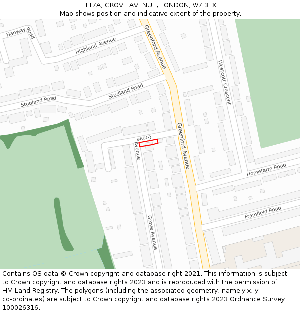 117A, GROVE AVENUE, LONDON, W7 3EX: Location map and indicative extent of plot