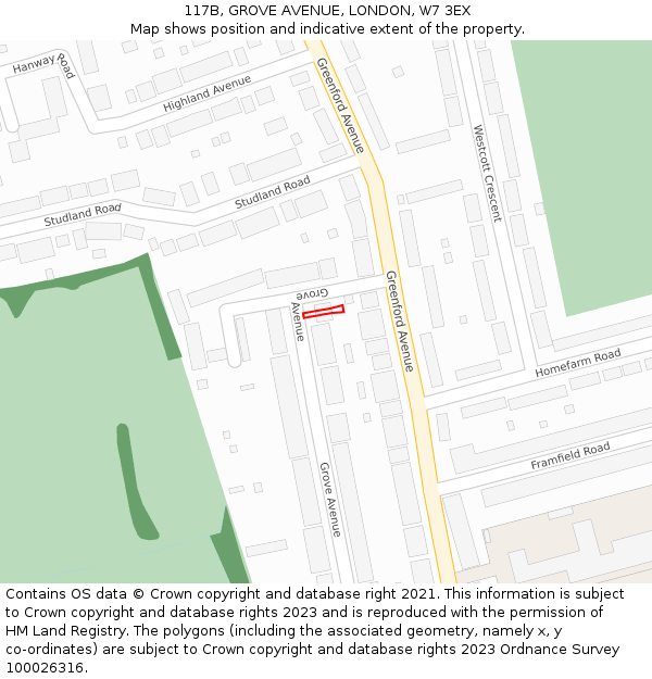 117B, GROVE AVENUE, LONDON, W7 3EX: Location map and indicative extent of plot