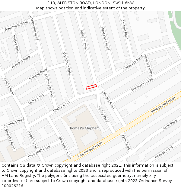118, ALFRISTON ROAD, LONDON, SW11 6NW: Location map and indicative extent of plot