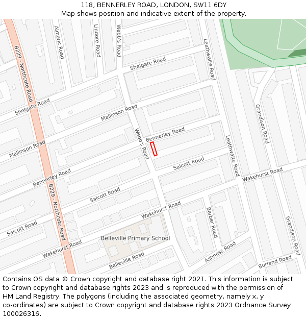 118, BENNERLEY ROAD, LONDON, SW11 6DY: Location map and indicative extent of plot