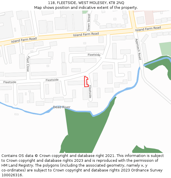 118, FLEETSIDE, WEST MOLESEY, KT8 2NQ: Location map and indicative extent of plot