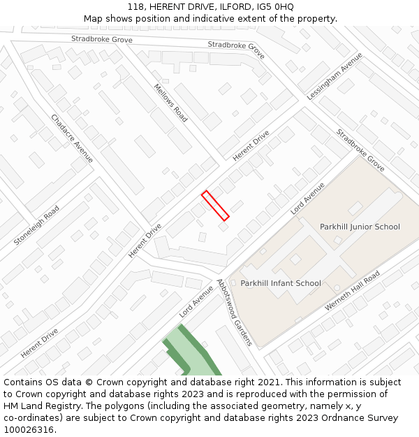 118, HERENT DRIVE, ILFORD, IG5 0HQ: Location map and indicative extent of plot