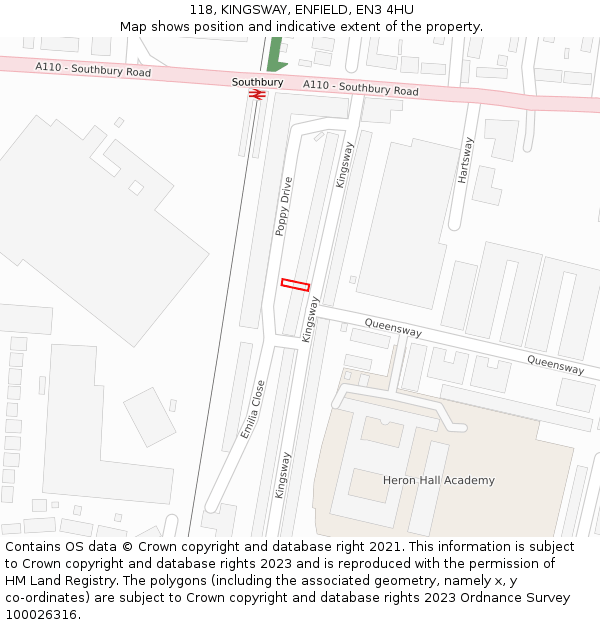 118, KINGSWAY, ENFIELD, EN3 4HU: Location map and indicative extent of plot