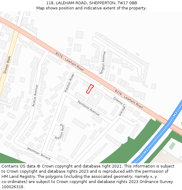 118, LALEHAM ROAD, SHEPPERTON, TW17 0BB: Location map and indicative extent of plot